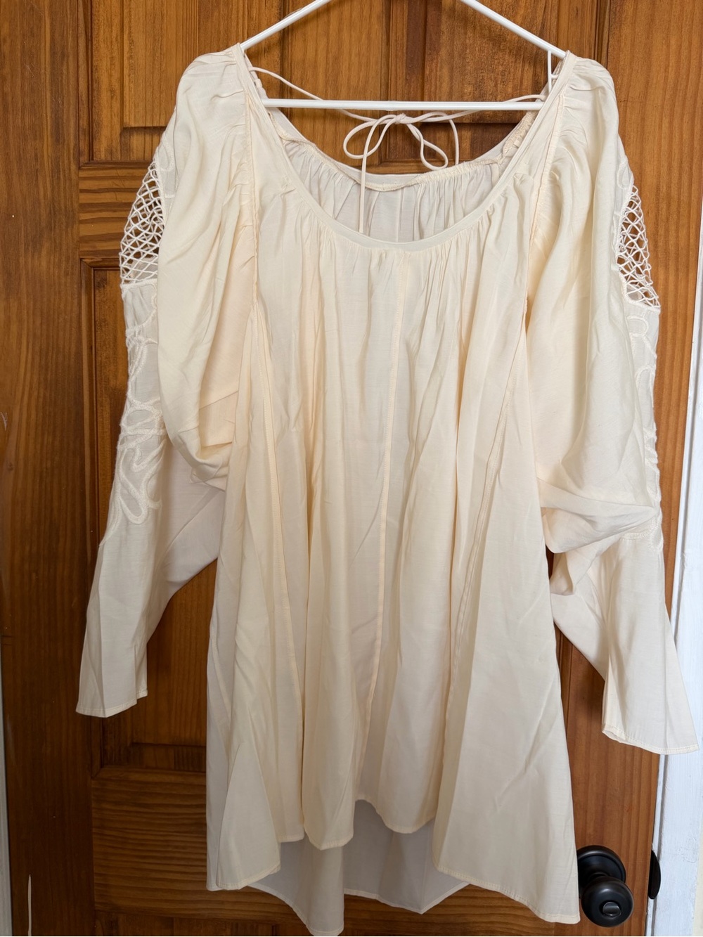H&M Cream Boho Mini Crochet Embroidered Balloon Sleeves - Picture 7 of 12